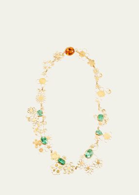 18K Yellow Gold Garden Necklace with Colombian Emeralds and Citrine Clasp, 18"L