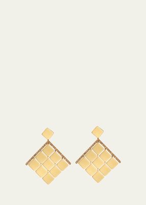 18K Yellow Gold Glimmer Tile Medium Earrings with Light Brown Diamonds