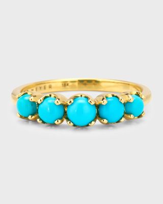 18K Yellow Gold Graduated Turquoise Ring, Size 6.5