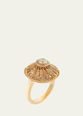 18K Yellow Gold Grass Palm Flower Ring with Diamonds