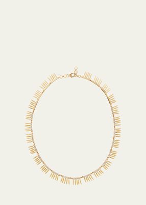 18K Yellow Gold Grass Sunny Leaves Necklace with Light Brown Diamonds
