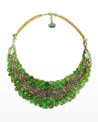 18k Yellow Gold Green Sapphire and Diamond Necklace