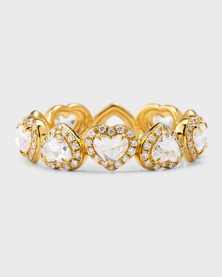 18K Yellow Gold Heart Diamond Scallop Eternity Ring, Size 6
