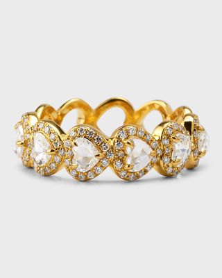 18K Yellow Gold Heart Diamond Scallop Half Ring, Size 6