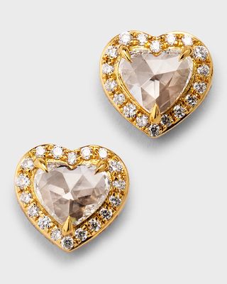 18K Yellow Gold Heart Diamond Stud Earrings
