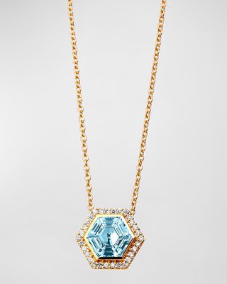 18K Yellow Gold Hex Necklace with Gemstone and Diamonds