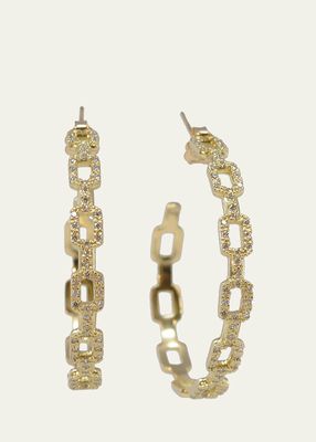 18K Yellow Gold Hoop Earrings with 1mm White Diamonds, 35mm
