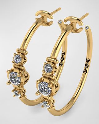 18K Yellow Gold Hoop Earrings with Diamonds, 25mm
