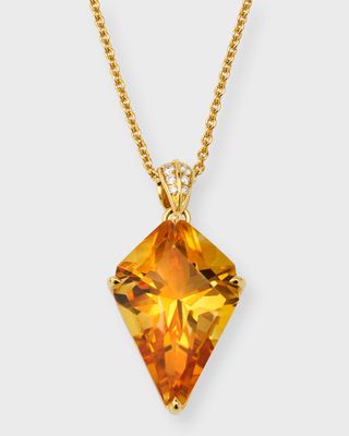 18K Yellow Gold Kite-Shaped Citrine Necklace with Diamonds