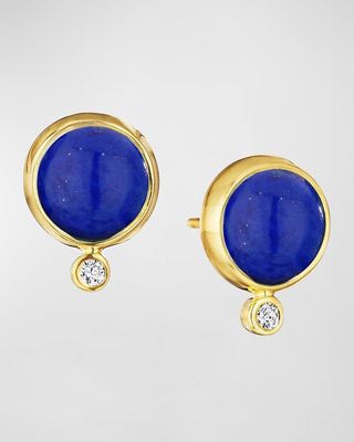 18K Yellow Gold Lapis Lazuli and Diamond Stud Earrings