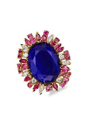 18K Yellow Gold, Lapis Lazuli Sapphire, Ruby & Diamond Ring