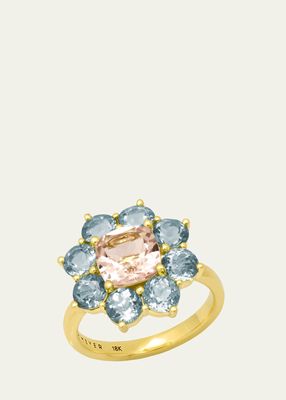 18k Yellow Gold Large Aquamarine and Morganite Flower Ring