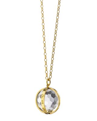 18K Yellow Gold Large Carpe Diem Charm Necklace with Faceted Rock Crystal, 30"L