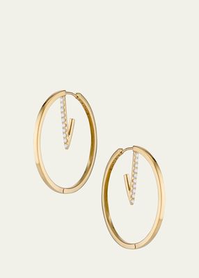 18K Yellow Gold Large Double Hoop Triangle Pave Diamond Earrings