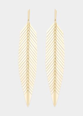 18K Yellow Gold Large Feather Drop Earrings