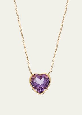 18K Yellow Gold Large Heart Necklace with Faceted Amethyst