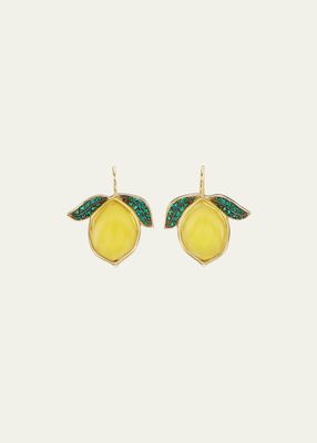 18K Yellow Gold Lemon Drop Earrings with Opal and Emeralds