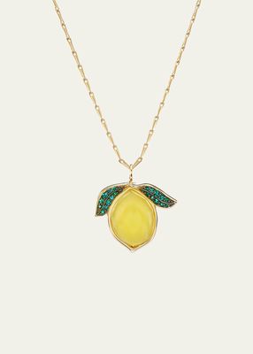18k Yellow Gold Lemon Pendant Necklace with Opal and Emeralds