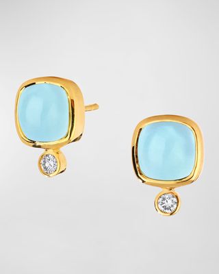 18K Yellow Gold Limited Edition Aquamarine Sugarloaf Candy Earrings with Diamonds