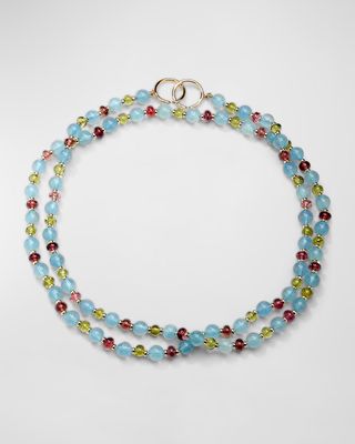 18K Yellow Gold Limited Edition Mogul Bead Necklace with Aquamarine, Rubellite and Peridot