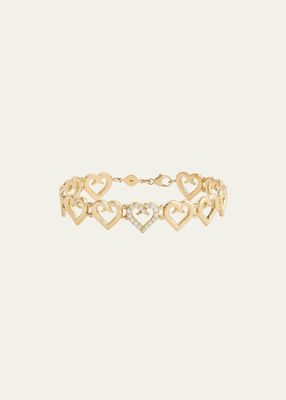 18k Yellow Gold Linked Script Heart Diamond Bracelet