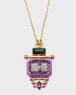 18K Yellow Gold Little Barbie Moment Pendant Necklace With Amethyst And Malachite