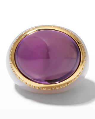 18K Yellow Gold Love Ring with Chalcedony and Amethyst, Size 6-8