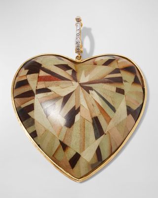 18K Yellow Gold Marquetry Heart Charm with White Diamonds