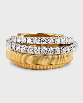 18K Yellow Gold Masai Ring with Two Strands of Diamonds, Size 7
