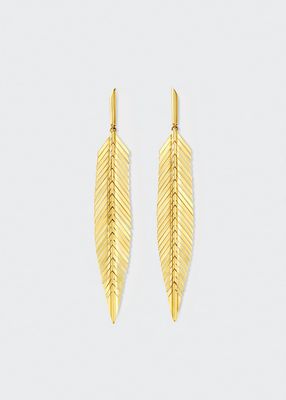 18k Yellow Gold Medium Feather Drop Earrings