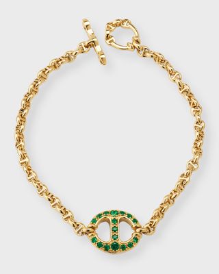 18K Yellow Gold Micro Chain Bracelet with Diamonds and Emeralds