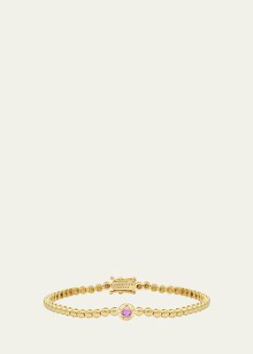 18K Yellow Gold Mini Bezel Tennis Bracelet with Pink Sapphire