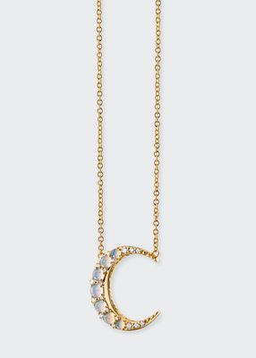 18K Yellow Gold Mini Crescent Moon Opal Diamond Necklace
