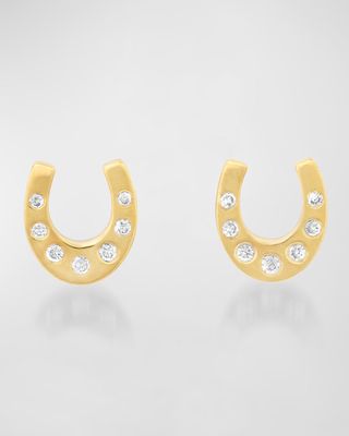 18K Yellow Gold Mini Horseshoe Stud Earrings with Diamond Accents