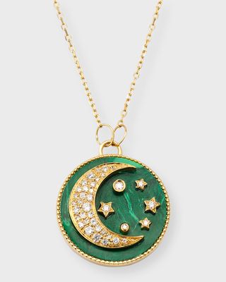 18K Yellow Gold Mini Moonlight Pendant Necklace With Diamonds And Malachite