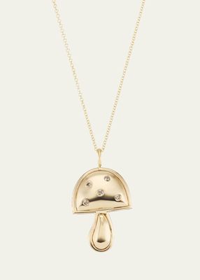 18K Yellow Gold Mini Mushroom Pendant Necklace with Champagne Diamonds
