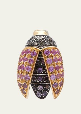 18K Yellow Gold Mini Scarab Fly Stud Earring with Pink Sapphire and Amethyst