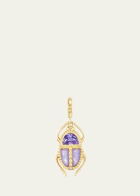 18K Yellow Gold Mini Scarab Pendant with Amethyst and Jade