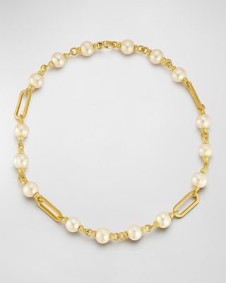 18k Yellow Gold Modern Etruscan Pearl Necklace