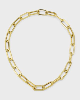 18k Yellow Gold Modern Etruscan Rectangular Link Necklace