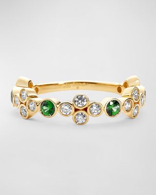 18K Yellow Gold Mogul Band with Gemstone and Diamonds, Size 6.5