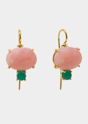 18K Yellow Gold Monachina Stone Hook Earrings with Rhodonite and Green Agate