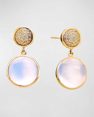 18K Yellow Gold Moon Quartz Candy Double Drop Earrings with Champagne Diamonds