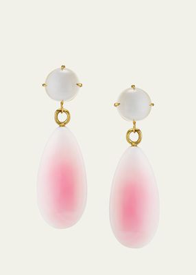 18K Yellow Gold Moonstone and Pink Conch Drop Earrings