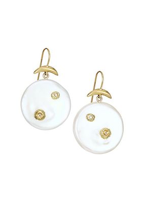 18K Yellow Gold, Mother-Of-Pearl & Diamond Drop Earrings