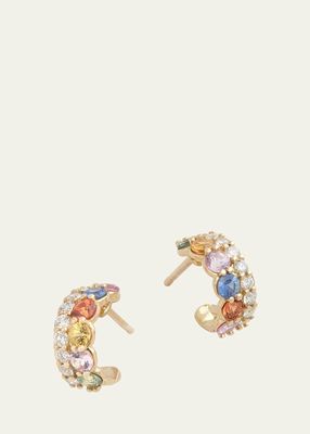 18K Yellow Gold Multi-Color Sapphire and Diamond Hoop Earrings