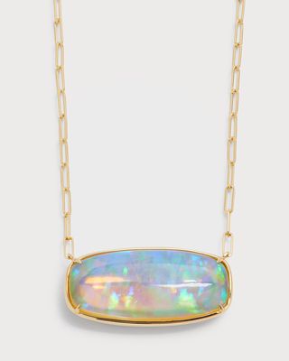 18K Yellow Gold Necklace with Cushion Opal on Paper Clip Chain, 19.64tcw