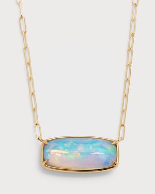 18K Yellow Gold Necklace with Cushion Opal on Paper Clip Chain, 6.67tcw