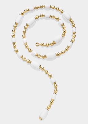 18K Yellow Gold Necklace with White Agate Elements, 36"L