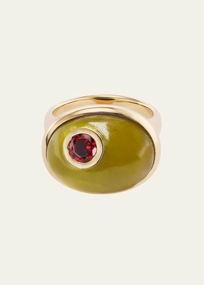 18K Yellow Gold Olive Ring with Garnet